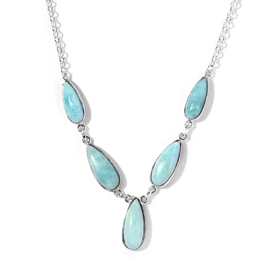 Natural Pear Cut Larimar Princess Wedding Necklace  - 925 Solid Sterling Silver Necklace