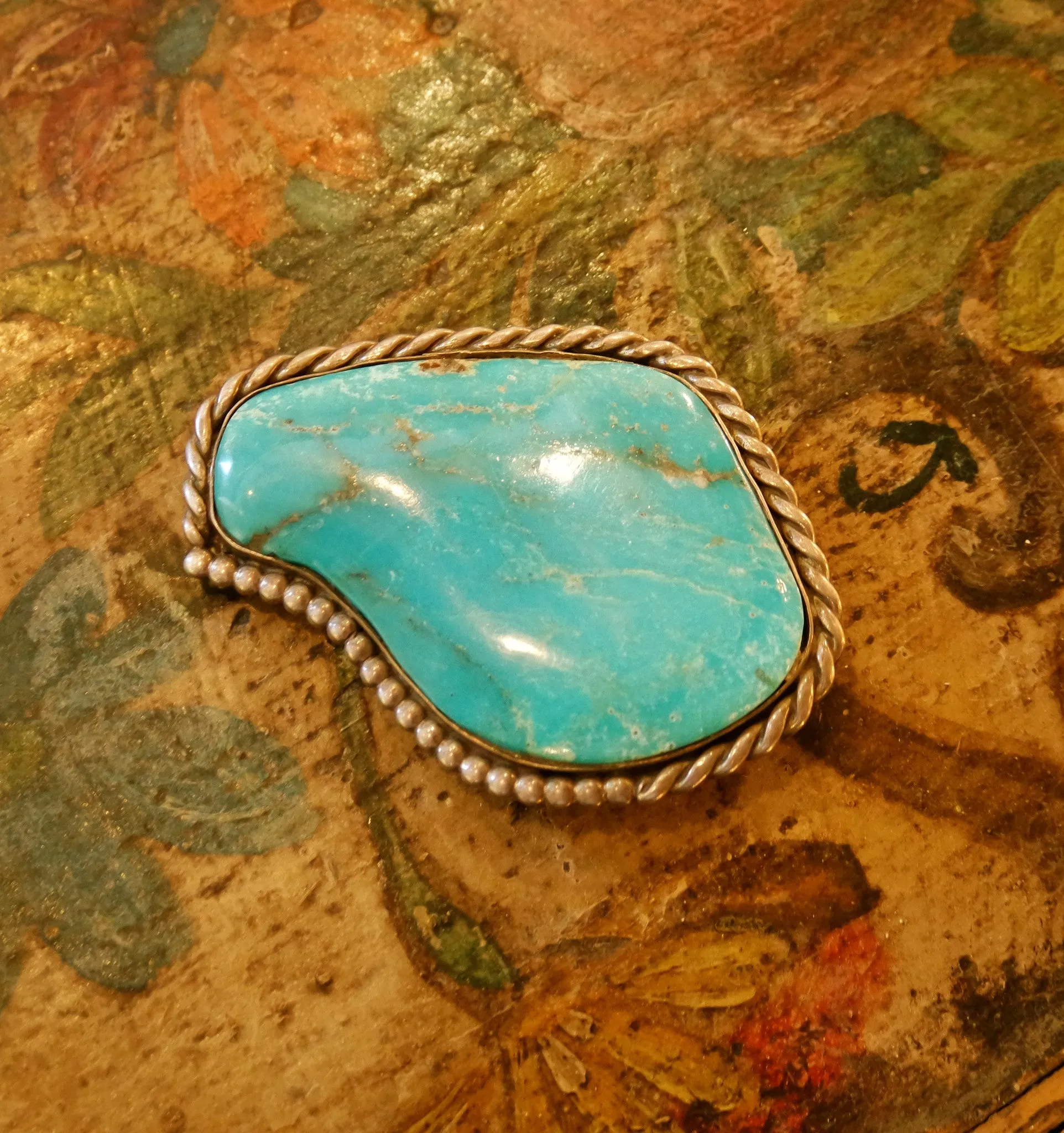 Navajo Pawn Silver and Turquoise Pin/Brooch/Pendant