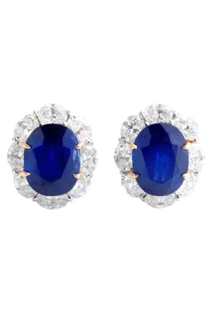 Oval Blue Sapphire and Diamond Earrings