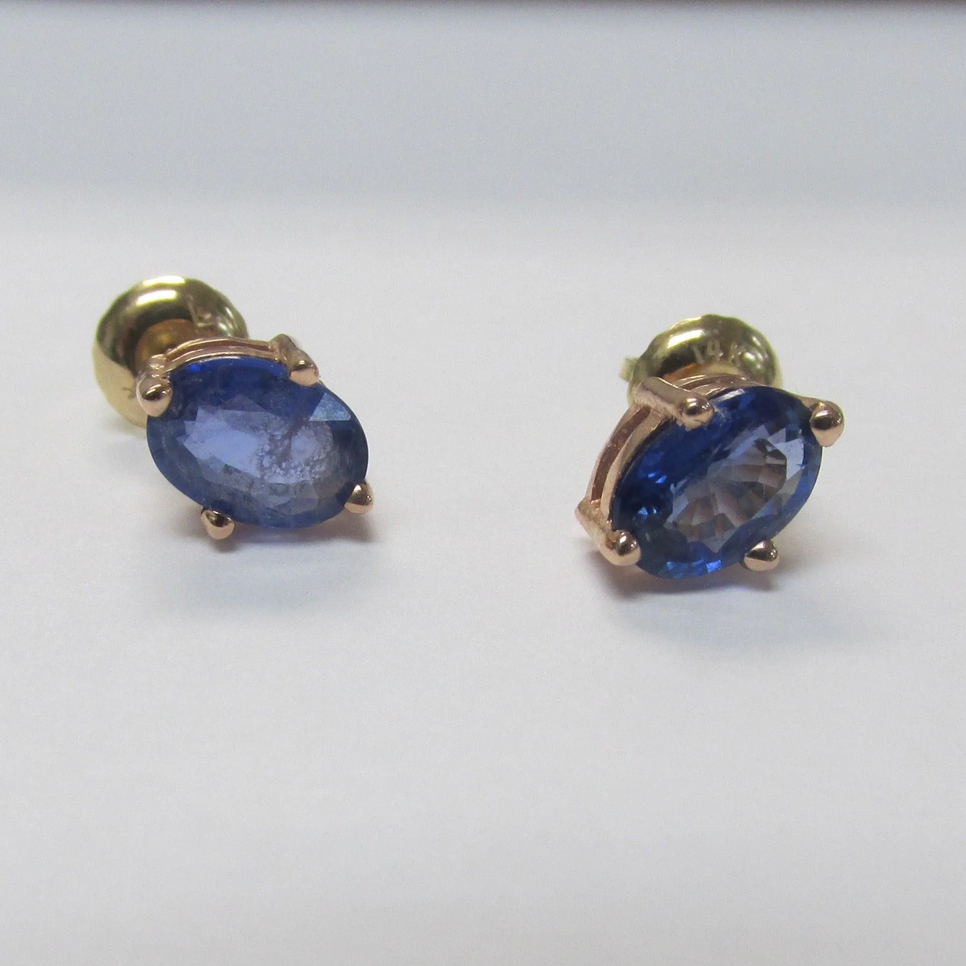 Oval Blue Sapphire Earrings 14K Rose Gold