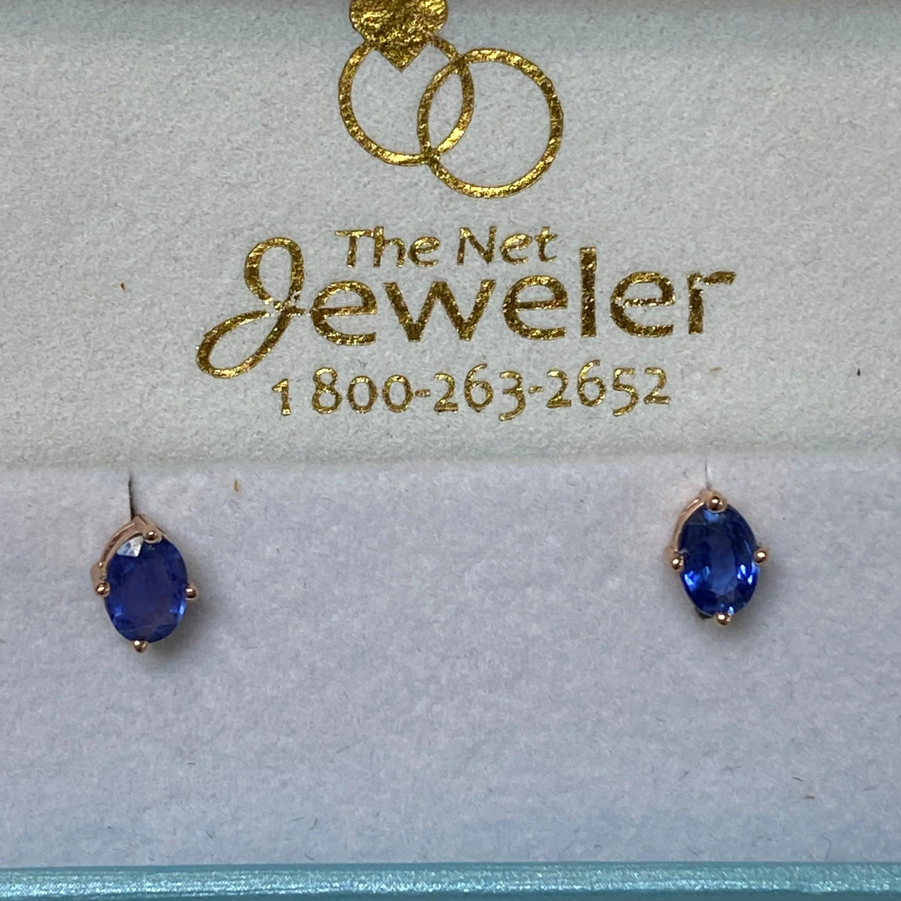 Oval Blue Sapphire Earrings 14K Rose Gold