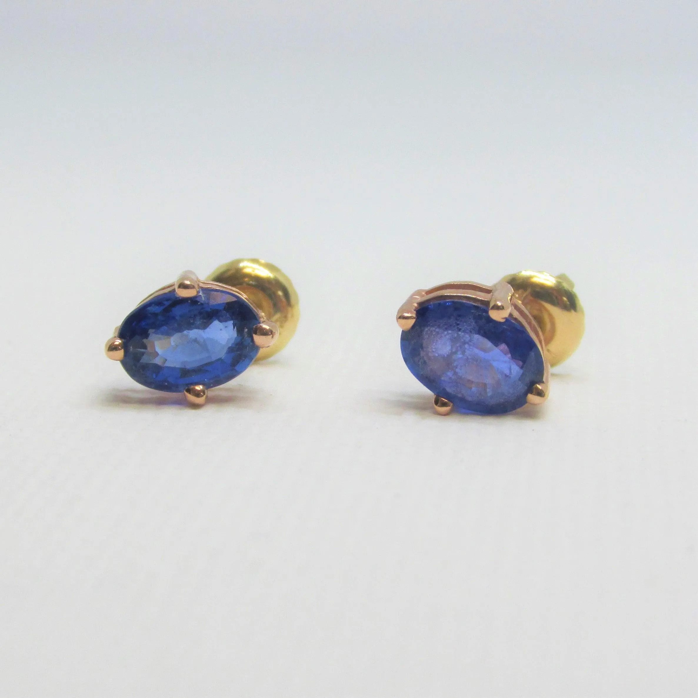 Oval Blue Sapphire Earrings 14K Rose Gold