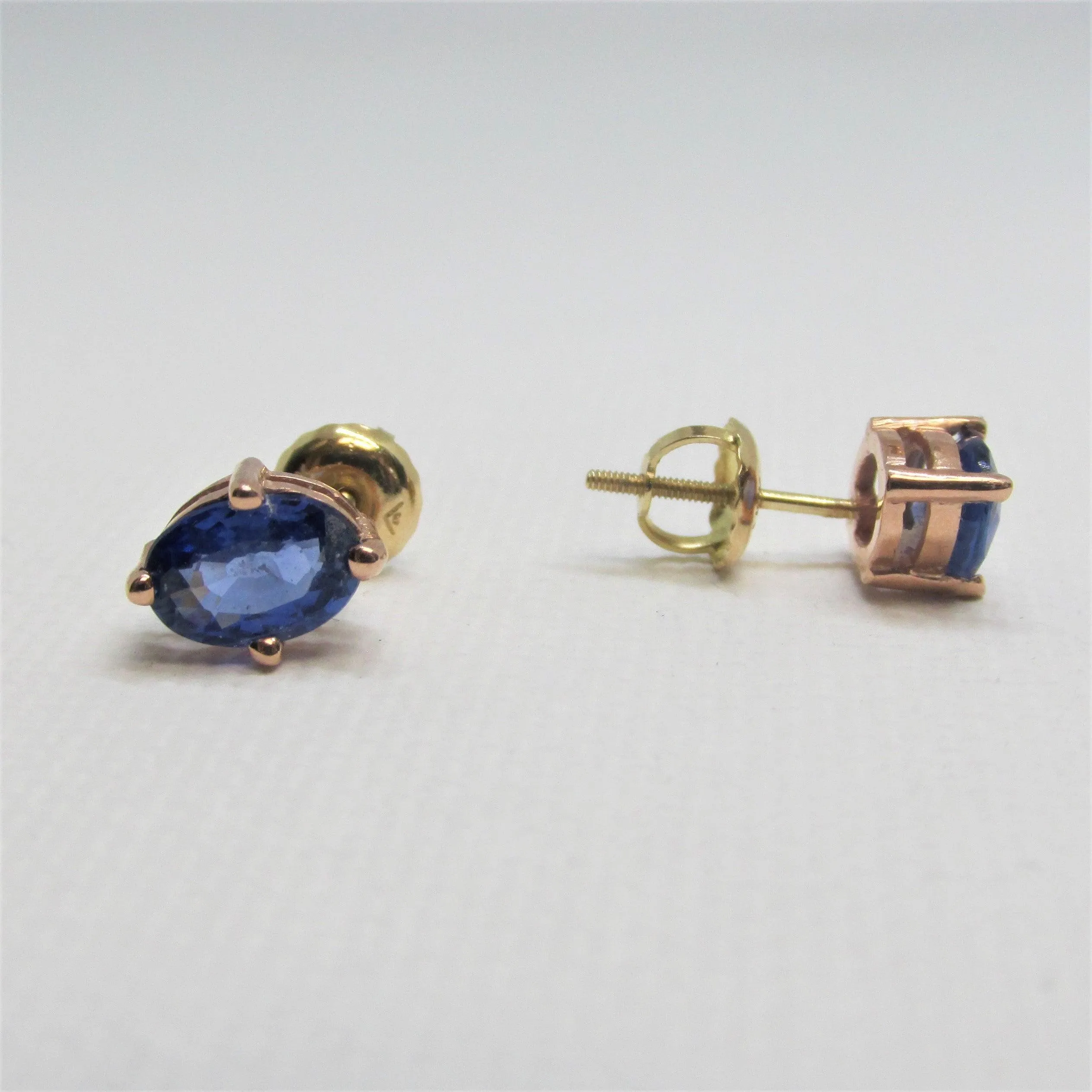 Oval Blue Sapphire Earrings 14K Rose Gold