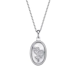 Oval Rose Pendant Necklace Sterling Silver