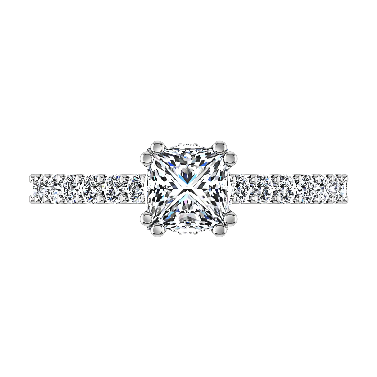 Pave Princess Cut Engagement Ring Jasmine 14K White Gold