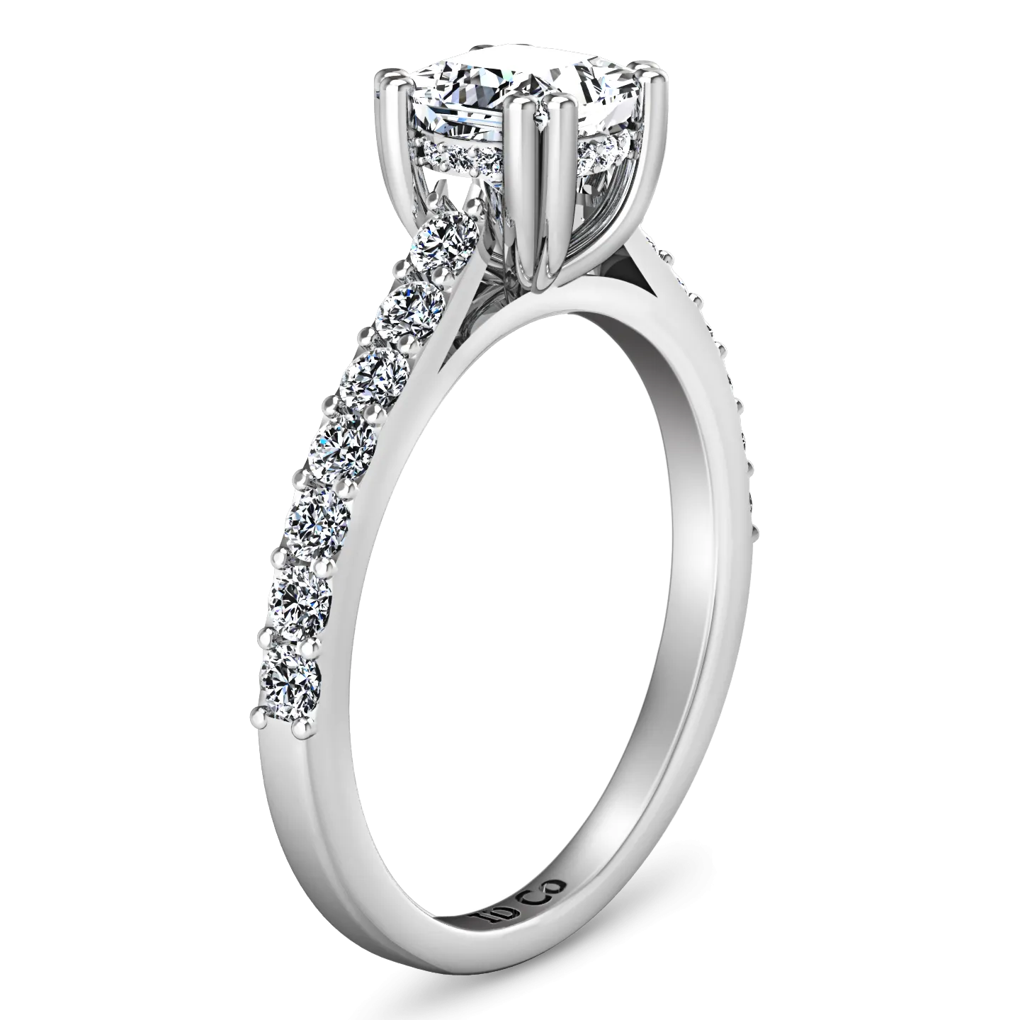 Pave Princess Cut Engagement Ring Jasmine 14K White Gold