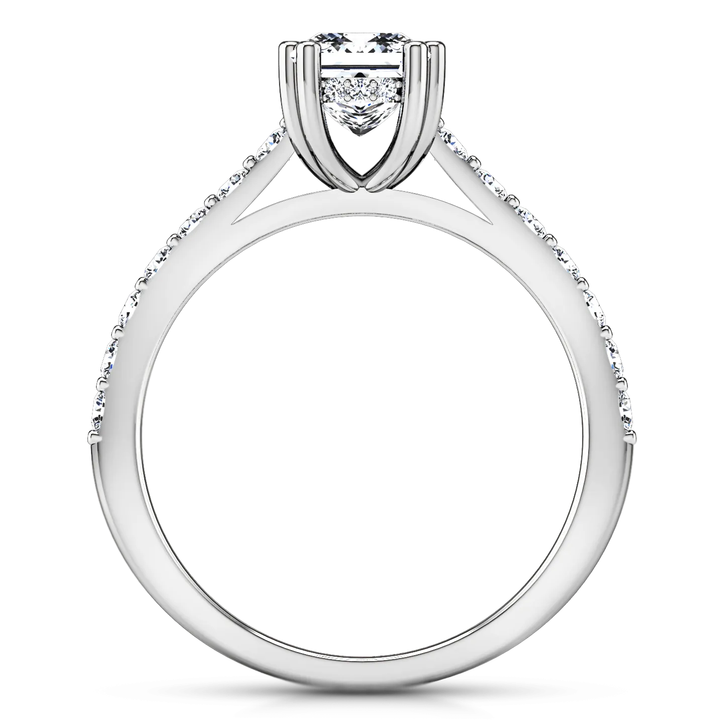 Pave Princess Cut Engagement Ring Jasmine 14K White Gold