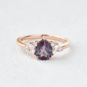 Pear Shaped Lab Alexandrite Rose Gold Ring