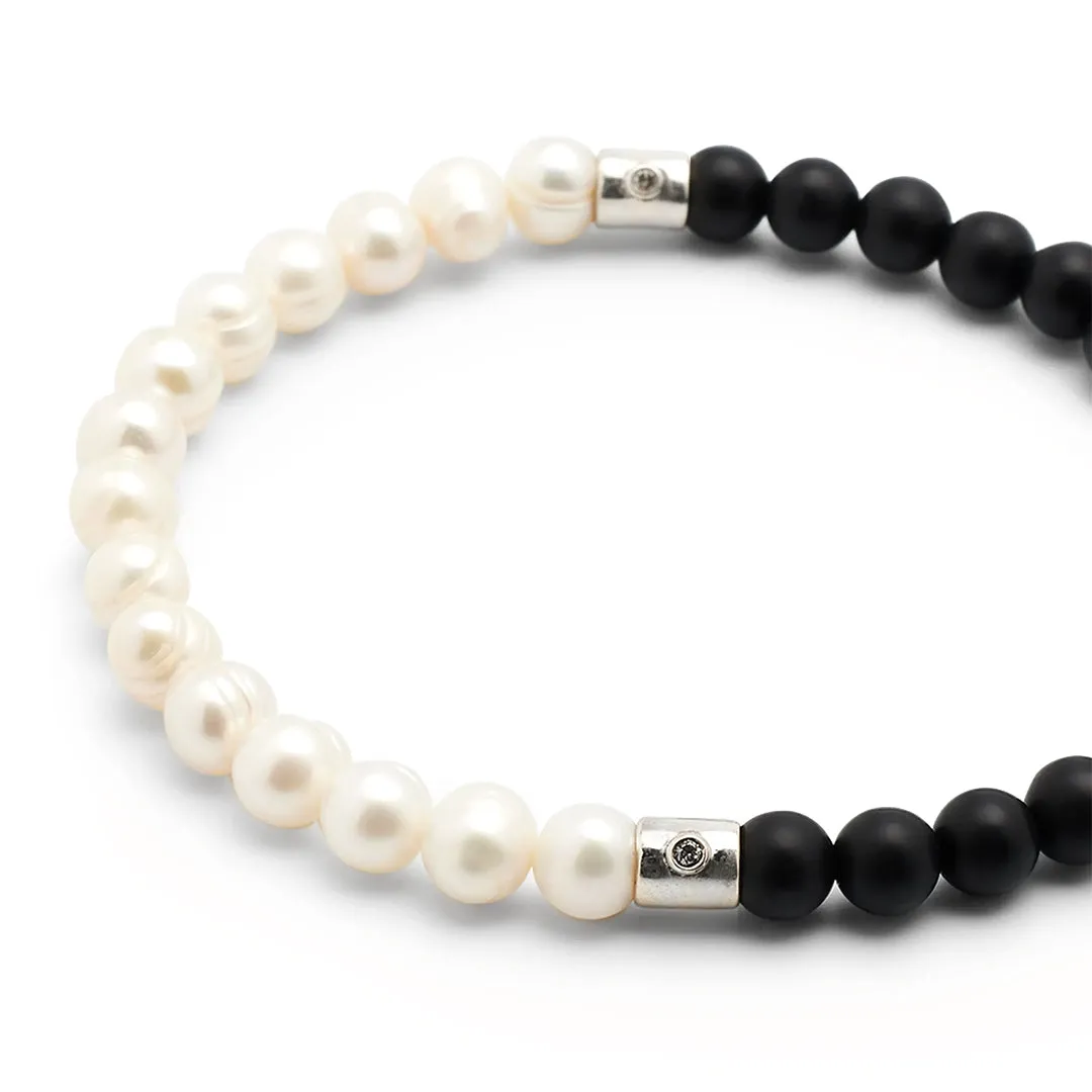 Pearl & Onyx Beaded Flex Bracelet