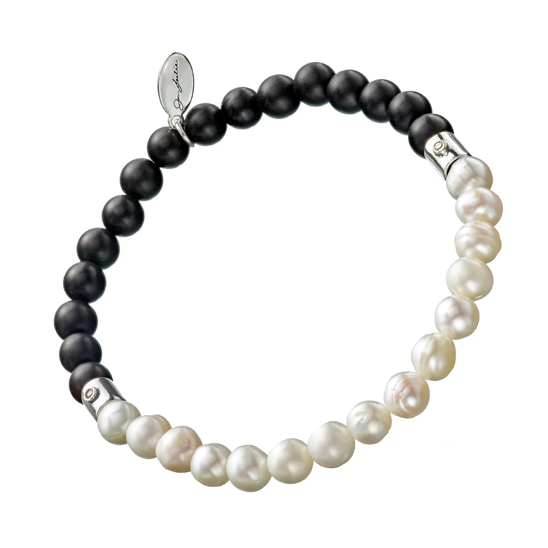 Pearl & Onyx Beaded Flex Bracelet