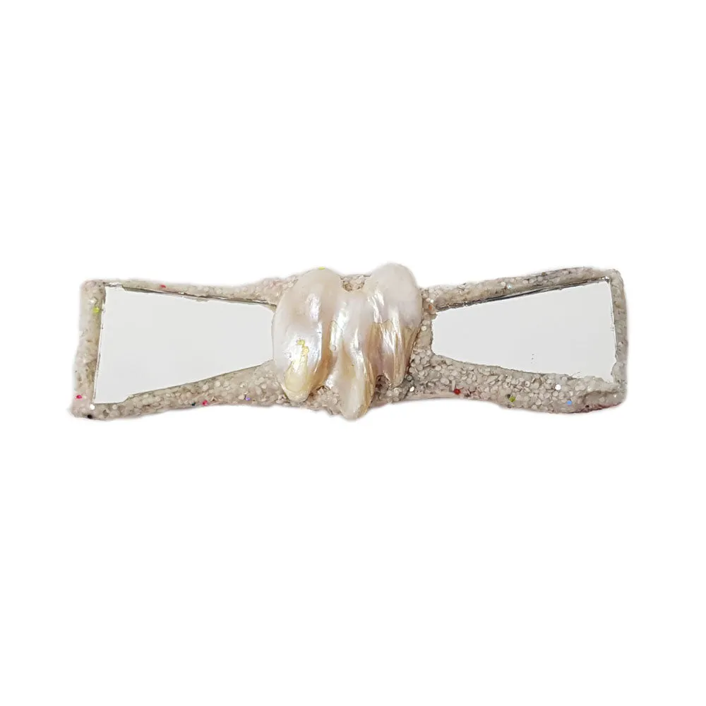 PEARL AND SILVER BOW TIE BROOCH