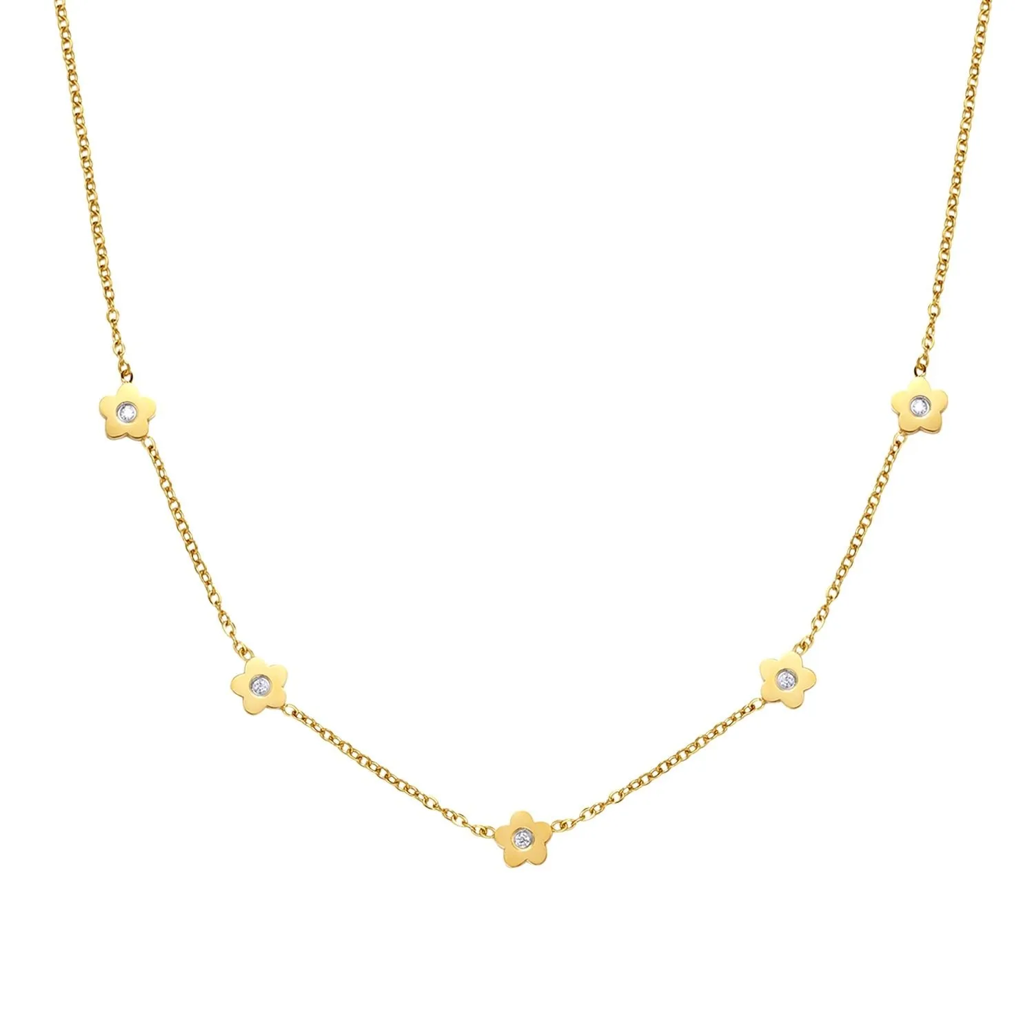 Petite Flower Charm Necklace Gold