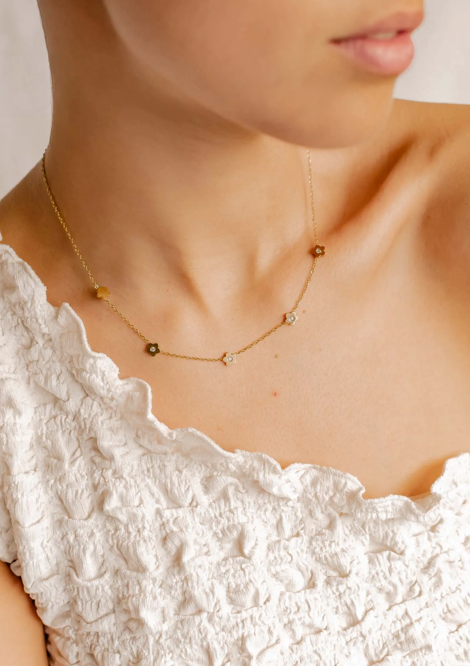 Petite Flower Charm Necklace Gold