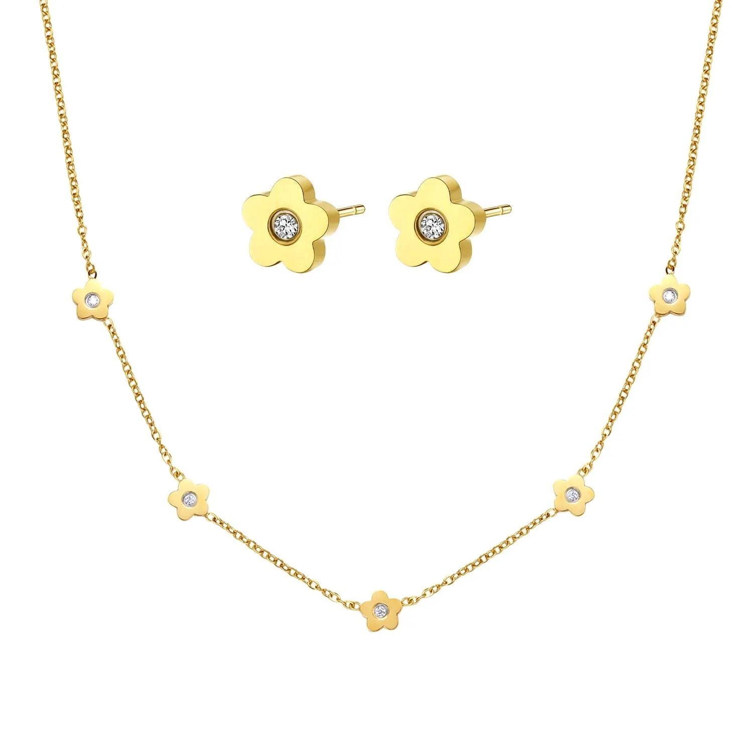 Petite Flower Charm Necklace Gold