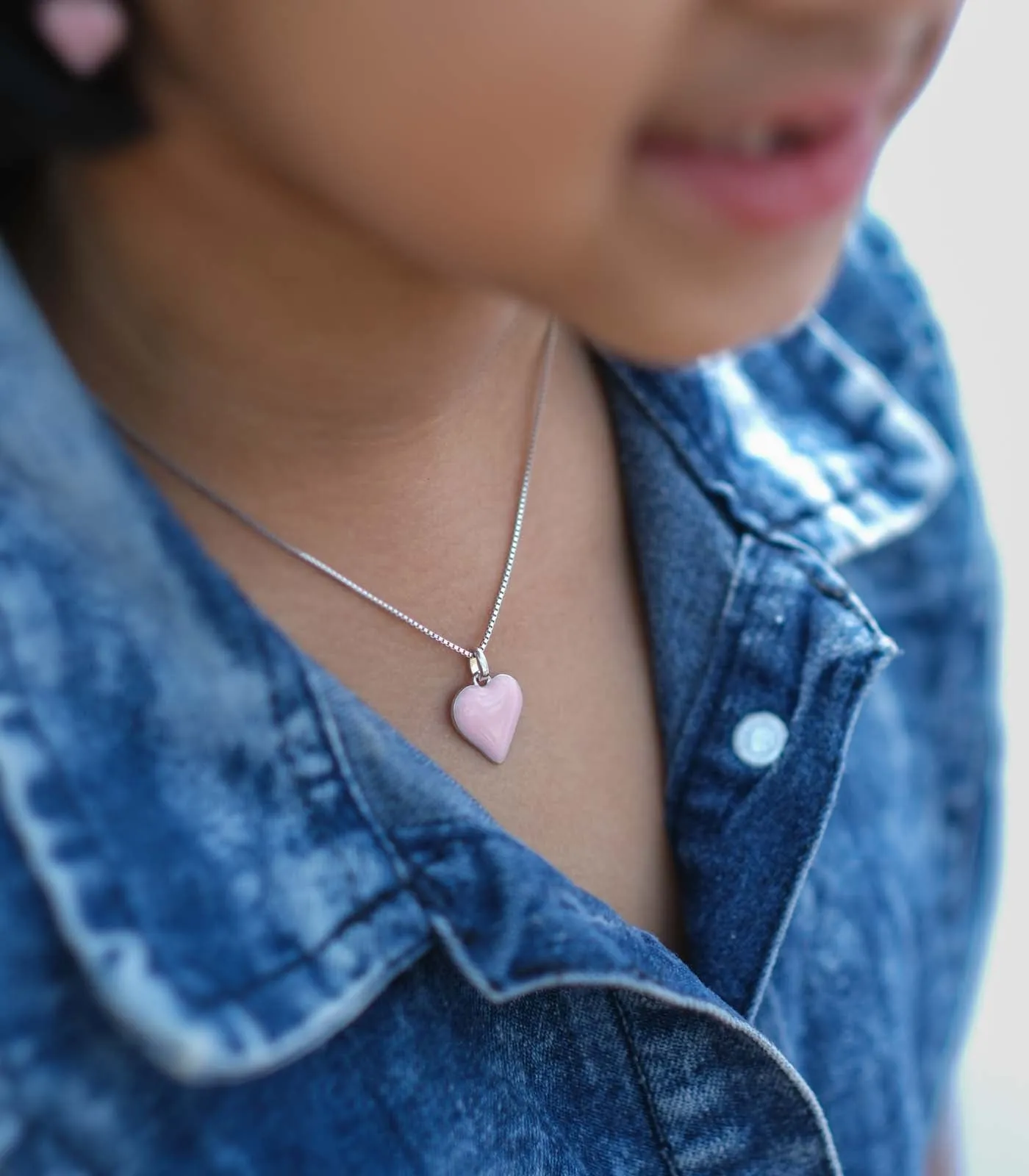 Pink Heart Necklace (Silver)