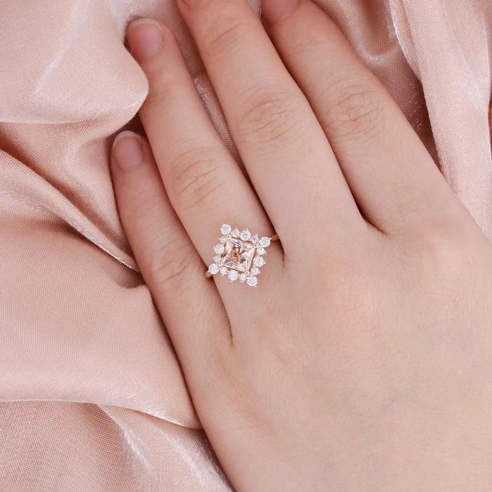 Princess Cut Morganite Rose Gold Ring