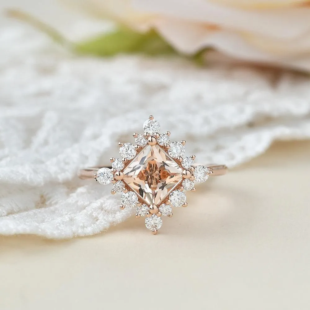 Princess Cut Morganite Rose Gold Ring