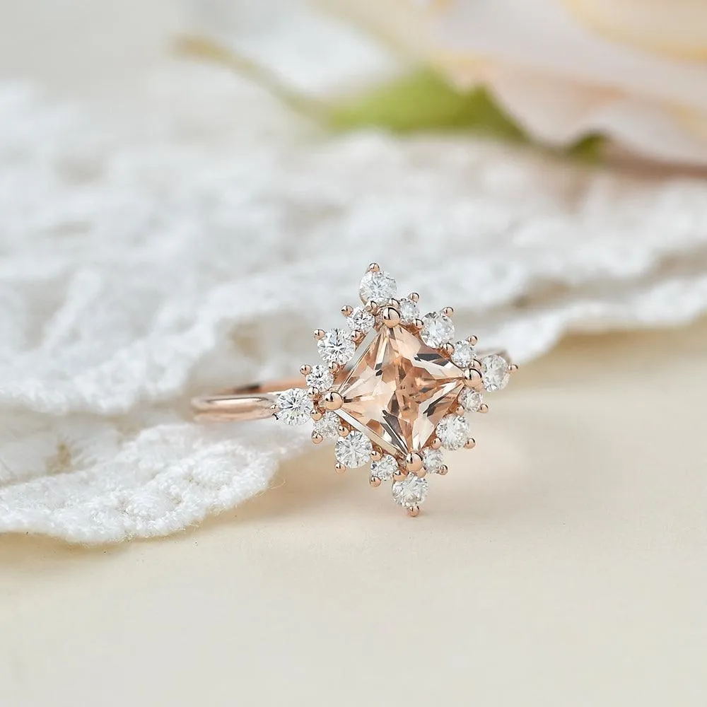 Princess Cut Morganite Rose Gold Ring