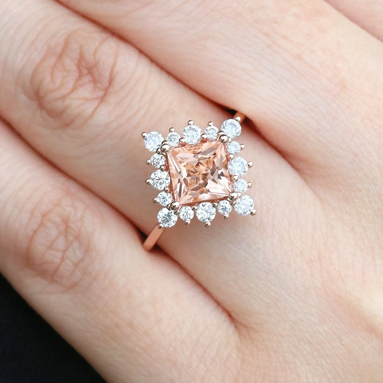 Princess Cut Morganite Rose Gold Ring