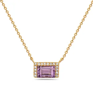 Purple Amethyst Diamond Bar Necklace