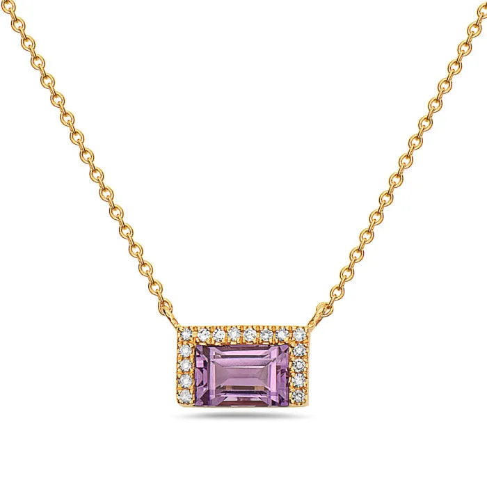 Purple Amethyst Diamond Bar Necklace