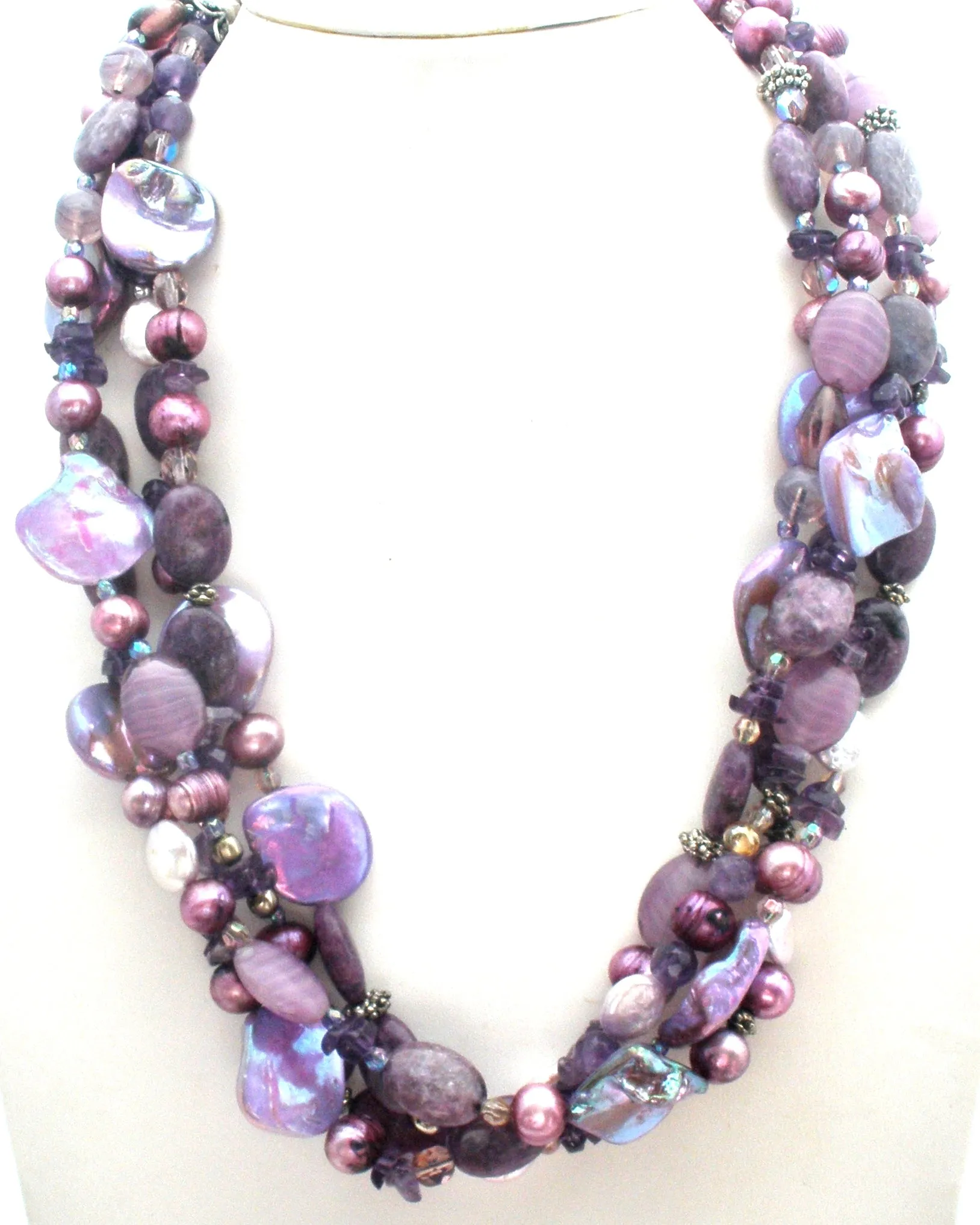 Purple Shell Amethyst Agate Pearl Sterling Necklace