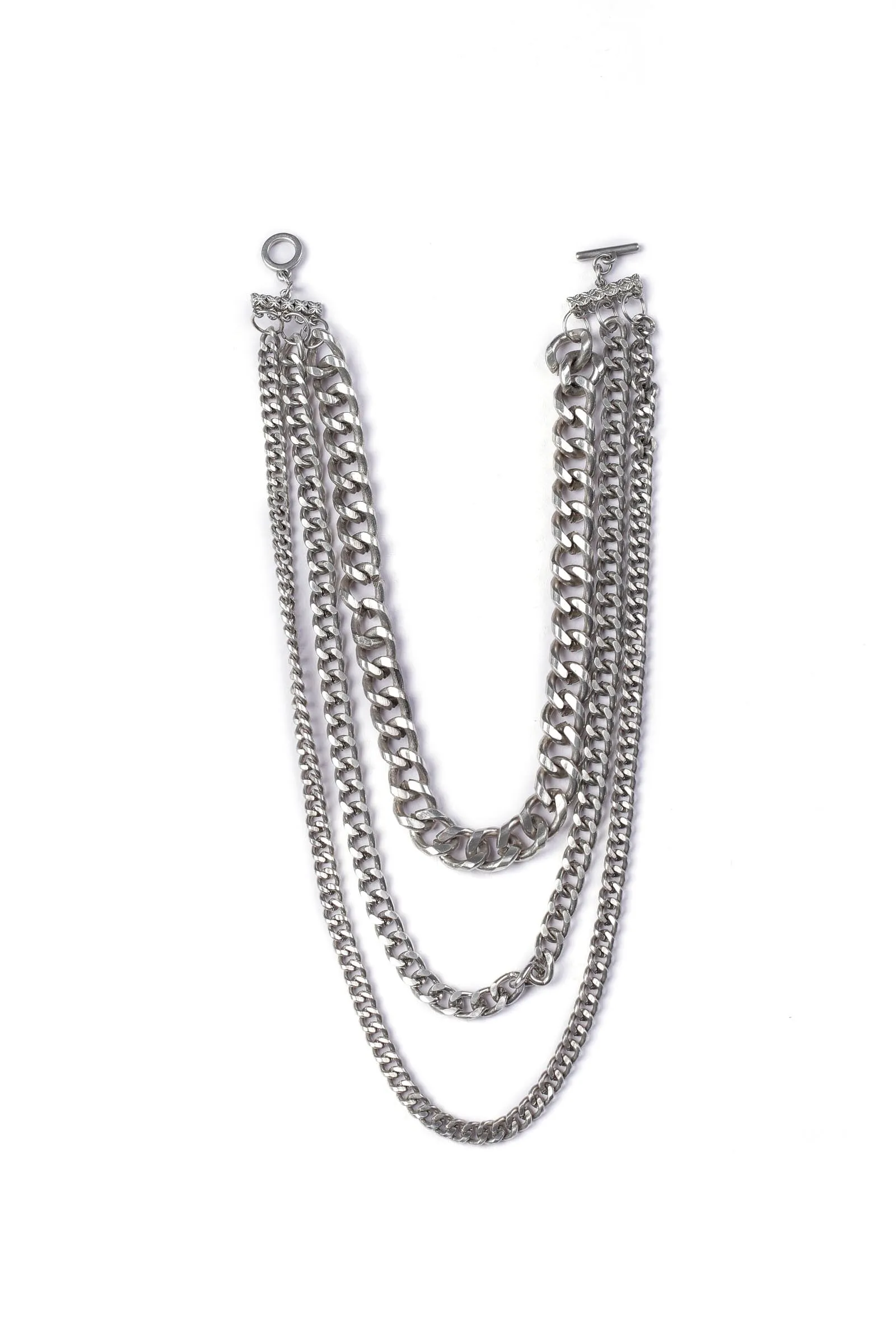 Qadira Three Layered Silver Chain Necklace