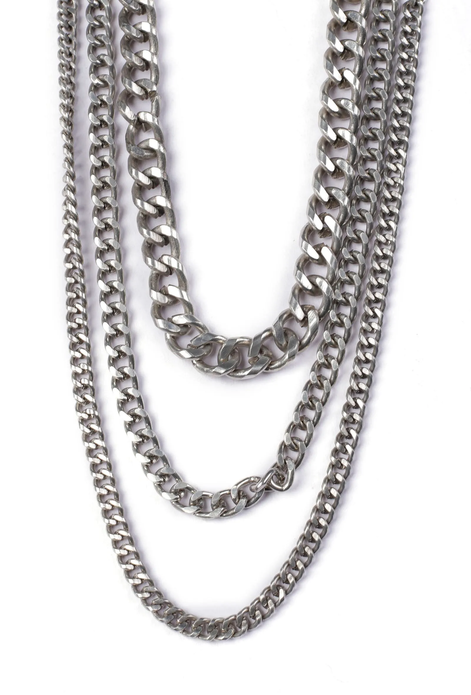 Qadira Three Layered Silver Chain Necklace