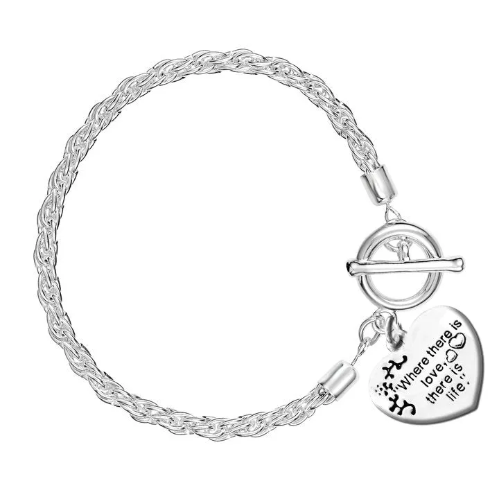 "Where there is love, there is life" Heart Charm Silver Rope Bracelets