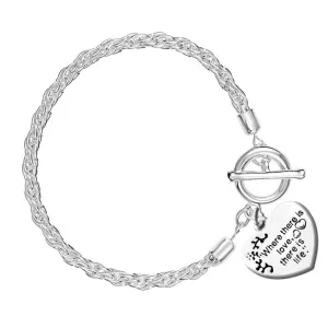 "Where there is love, there is life" Heart Charm Silver Rope Bracelets