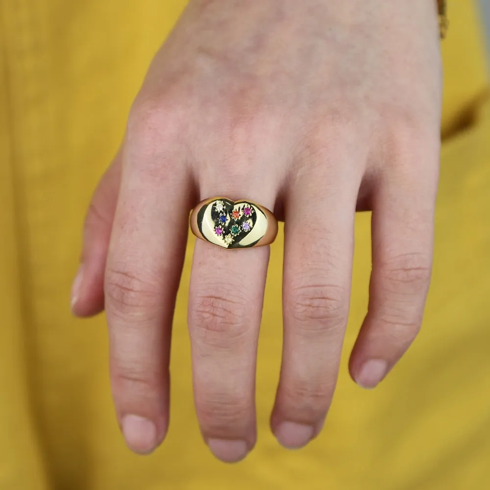 Rainbow Collection Heart & Stone Signet Ring