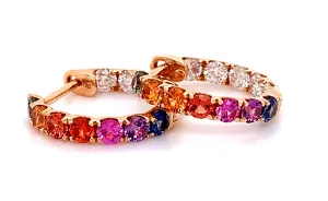 Rainbow Sapphire & Diamond Rose Gold Huggie