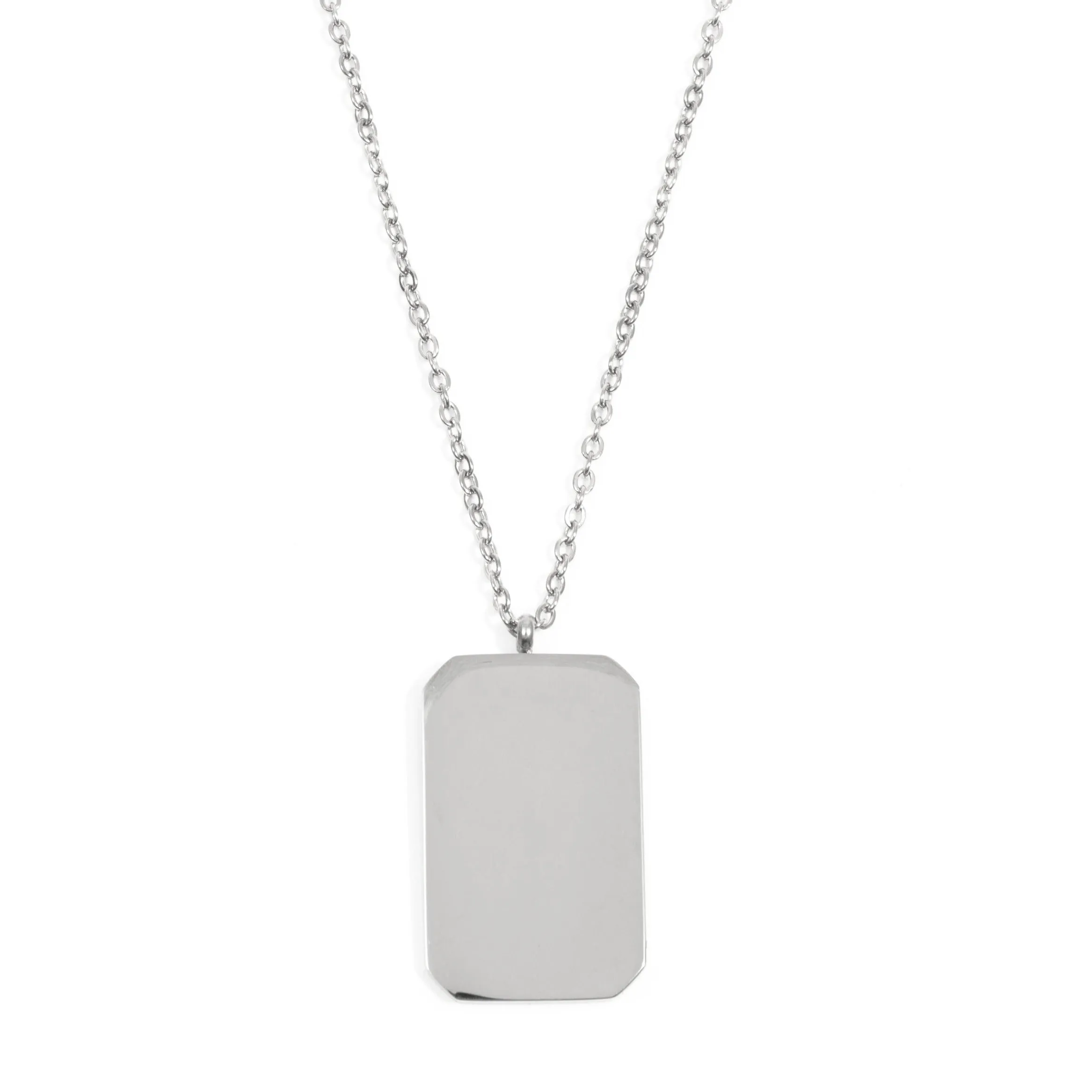 Rectangle Pendant Long Necklace Silver