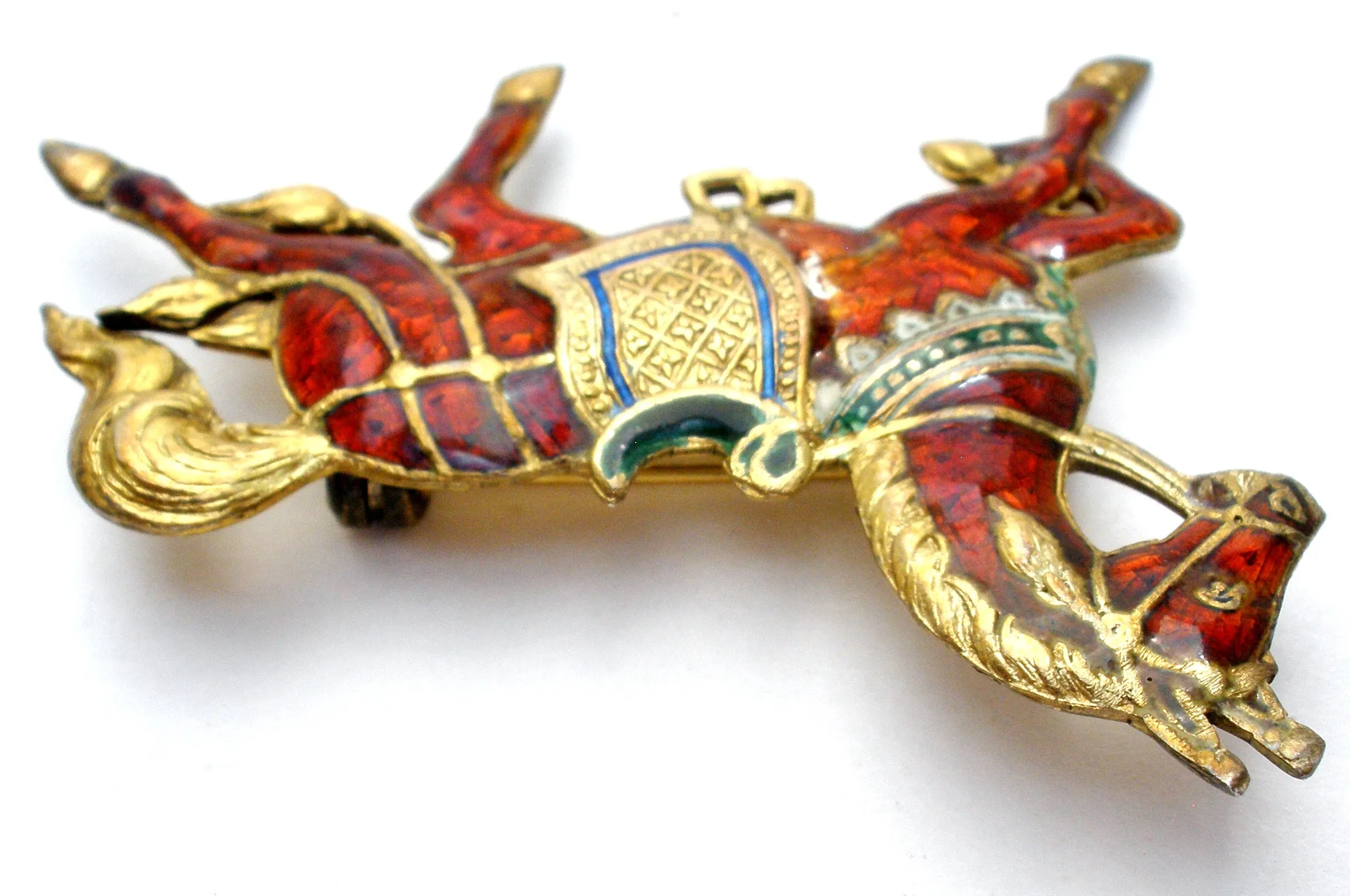 Red Enamel Siam Horse Brooch Pin 925