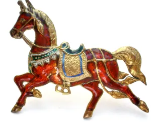 Red Enamel Siam Horse Brooch Pin 925