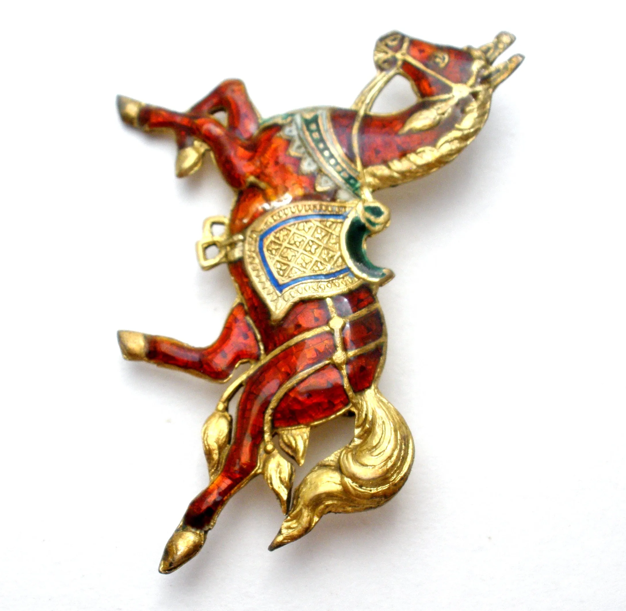 Red Enamel Siam Horse Brooch Pin 925