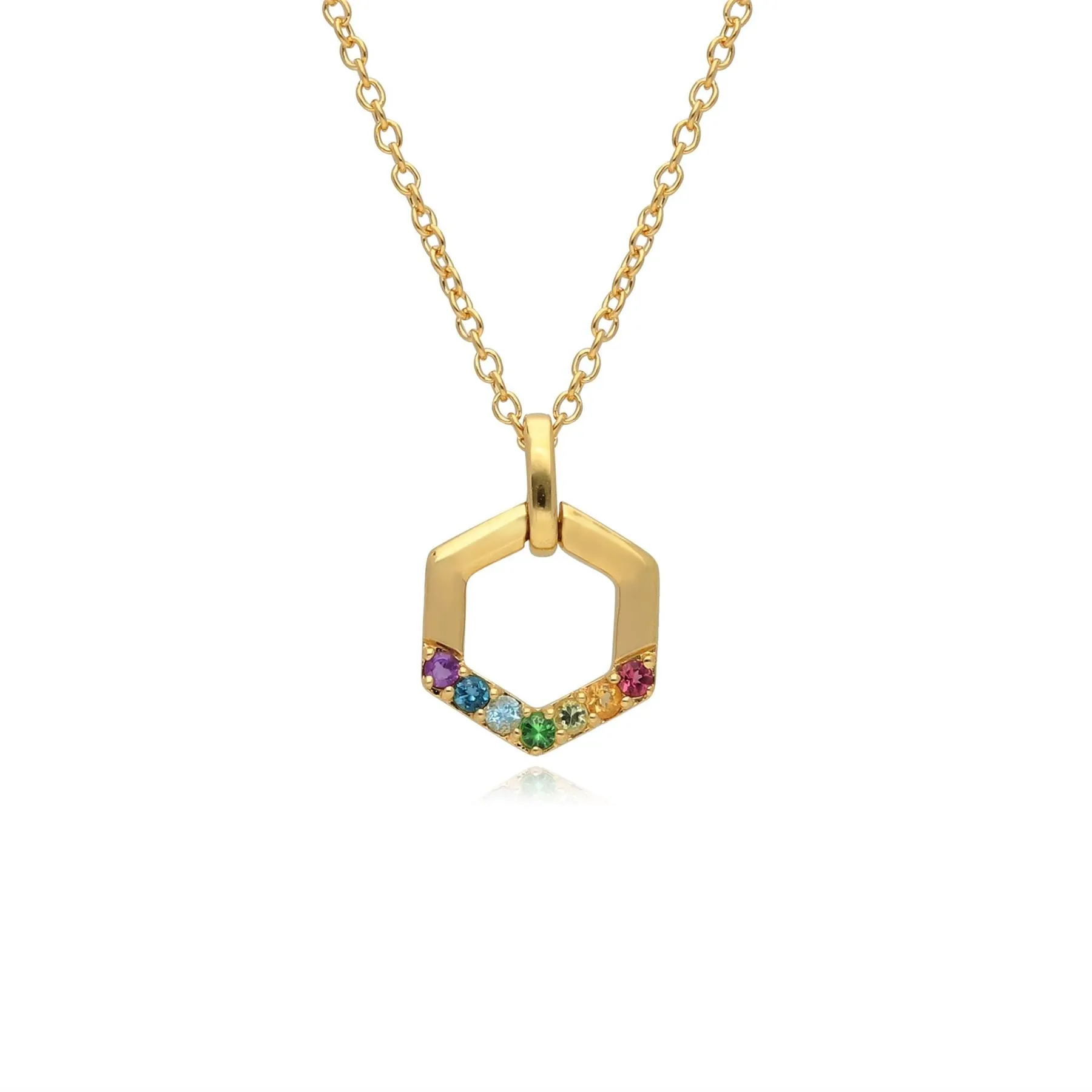 Regenbogen Hexagon Halskette in Vergoldetem Sterling Silber