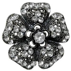 Rhinestone Brooch - Silver Flower