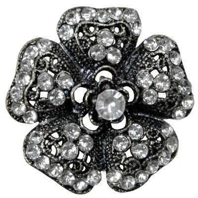 Rhinestone Brooch - Silver Flower