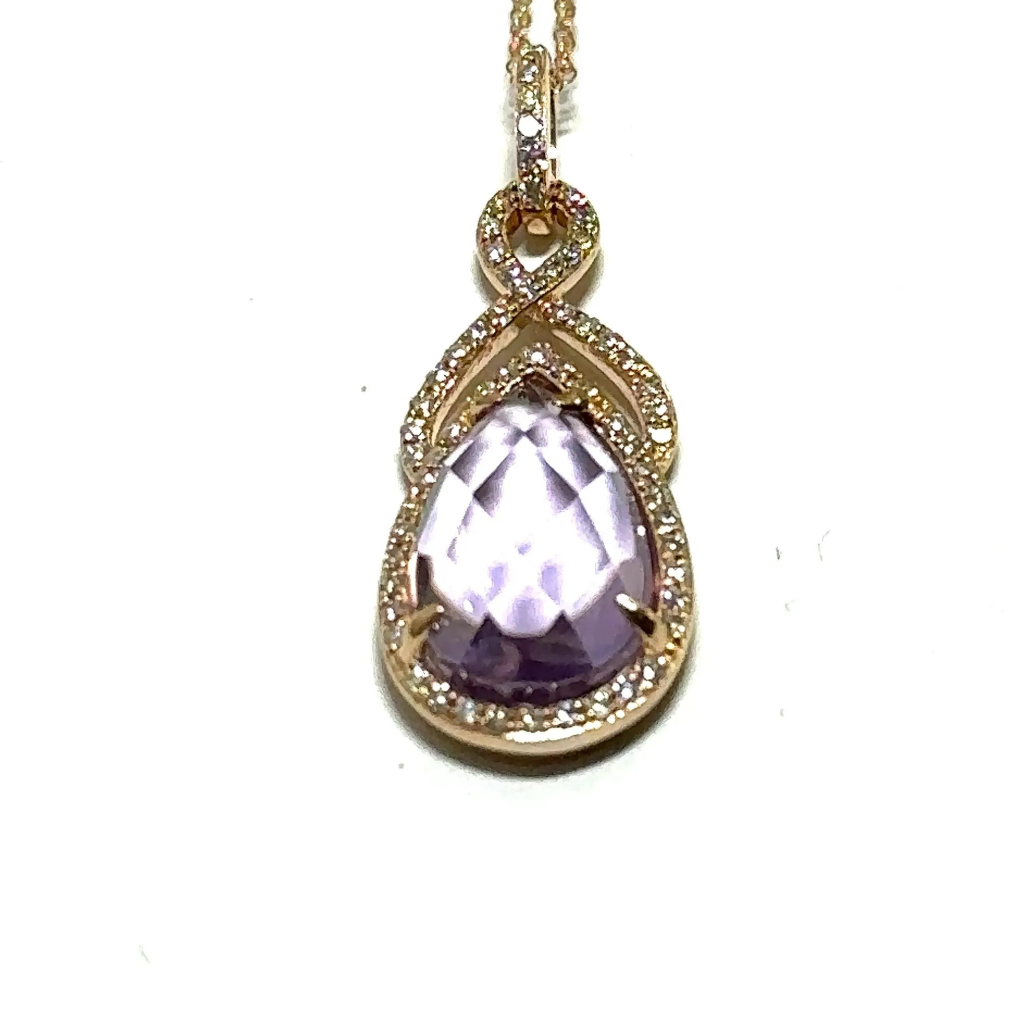 Rose Gold Pear Shaped Amethyst and Diamond Pendant