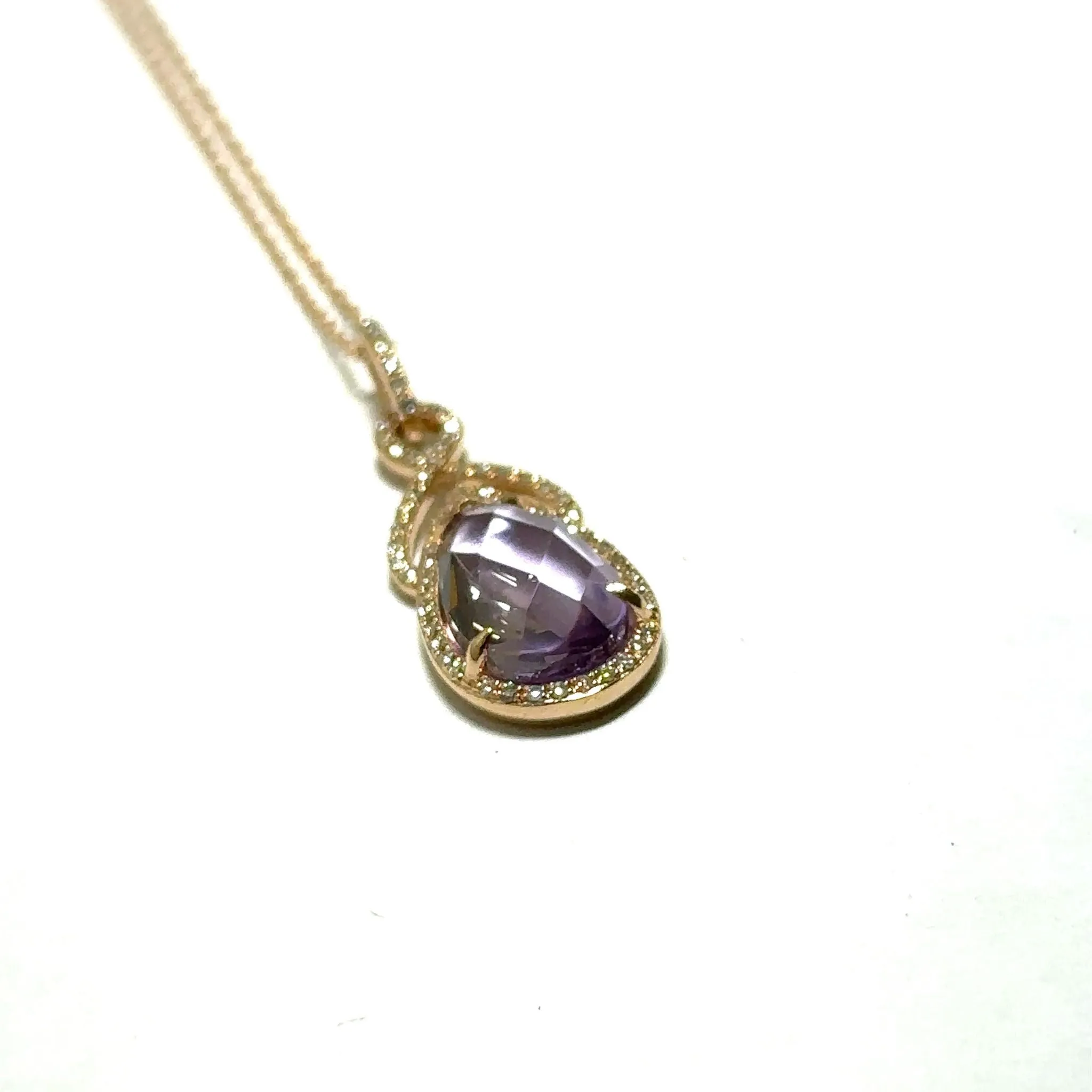 Rose Gold Pear Shaped Amethyst and Diamond Pendant