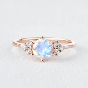 Round Blue Moonstone & Moissanite Rose Gold Ring