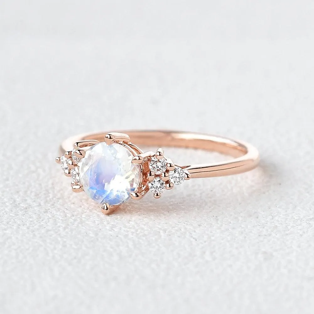 Round Blue Moonstone & Moissanite Rose Gold Ring