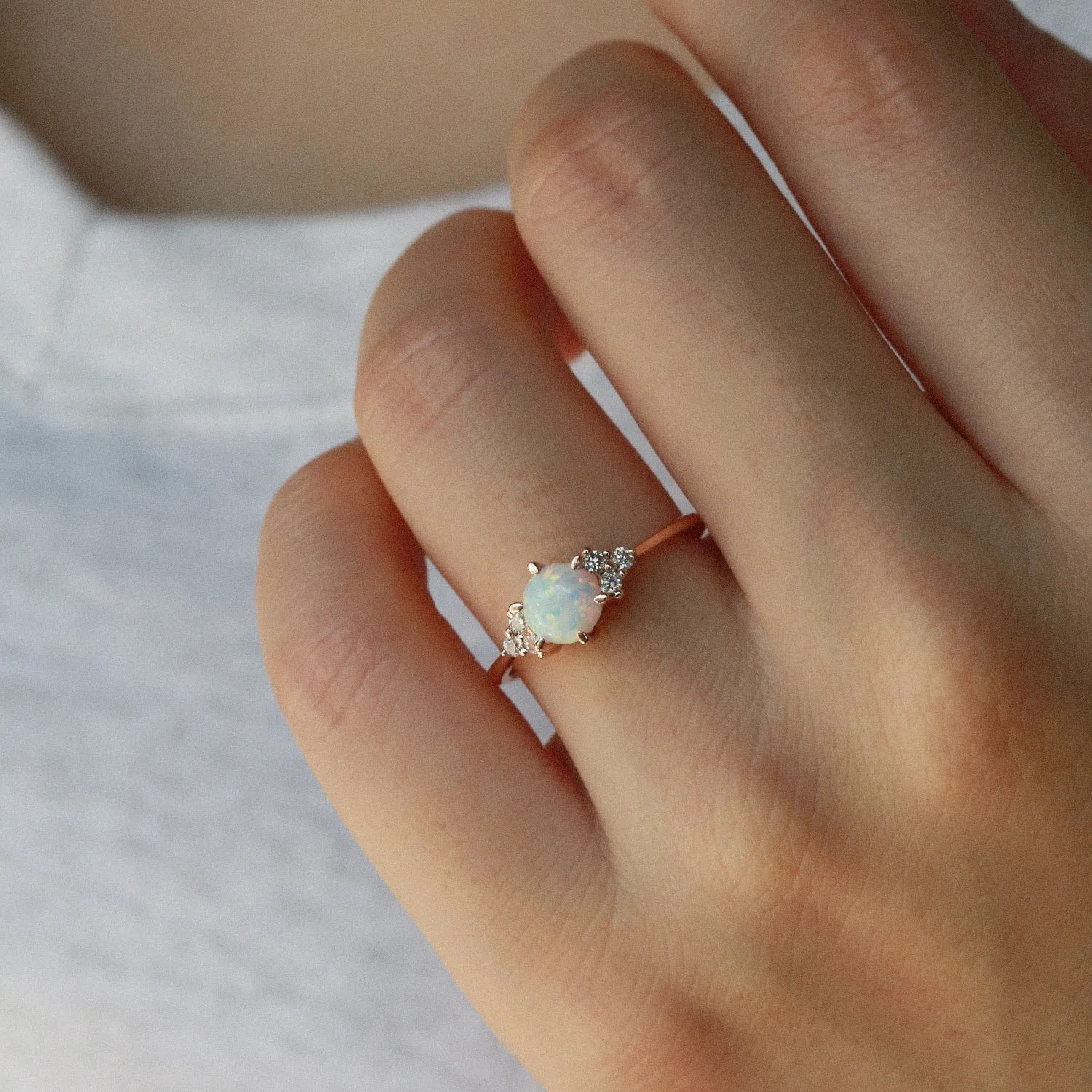 Round Blue Moonstone & Moissanite Rose Gold Ring