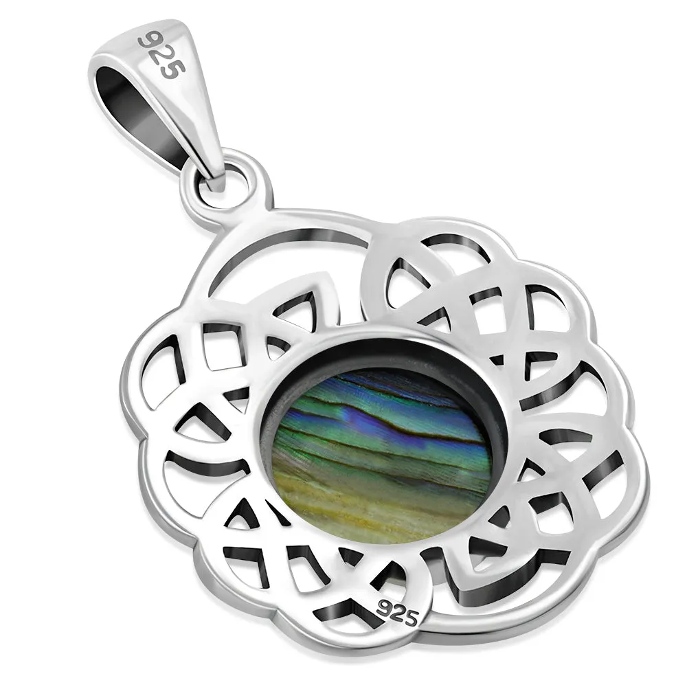 Round Celtic Knot Silver Pendant set w/ Abalone Shell