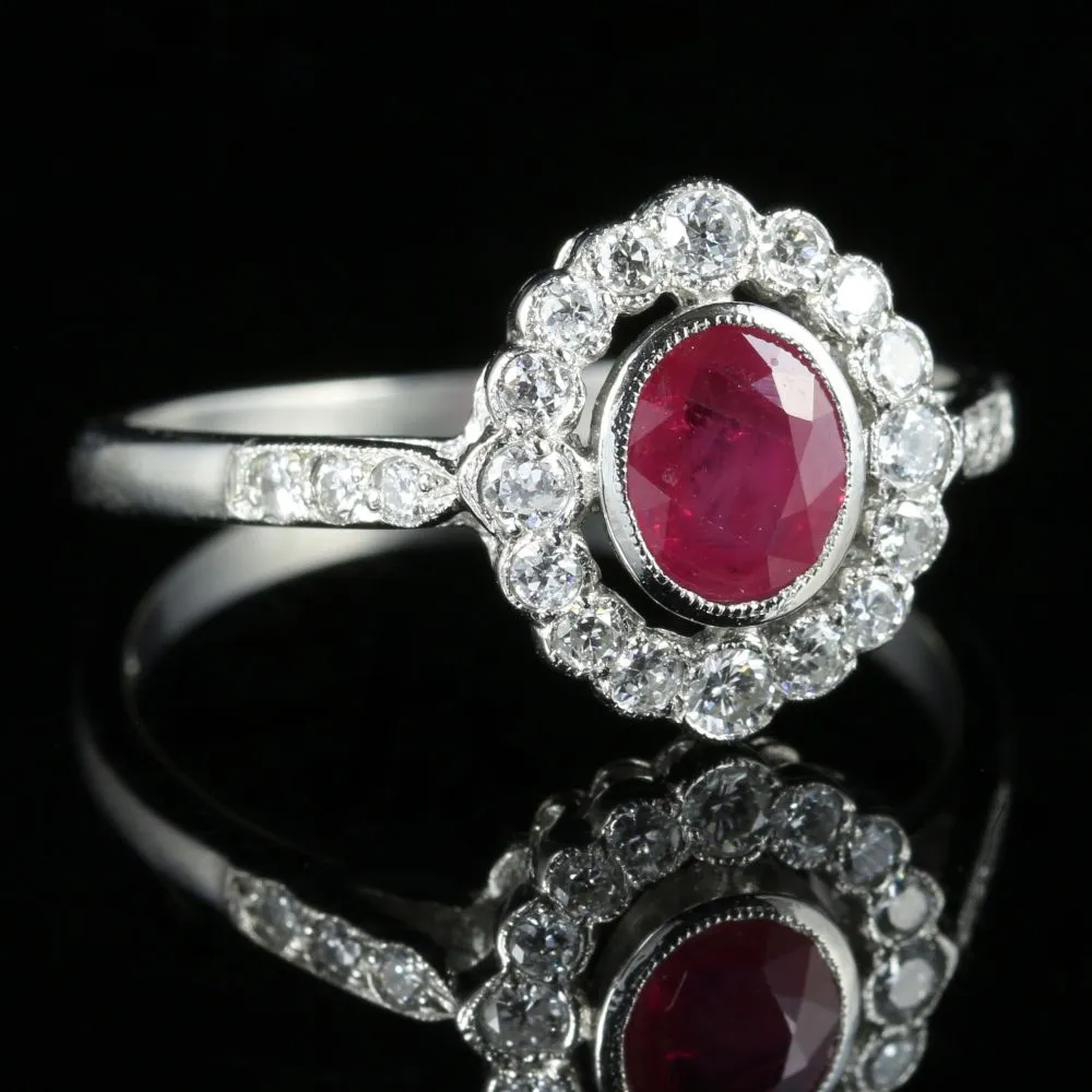 Ruby Diamond Cluster Ring Platinum