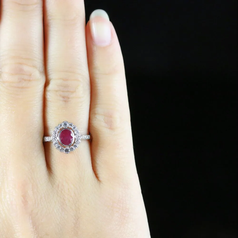 Ruby Diamond Cluster Ring Platinum