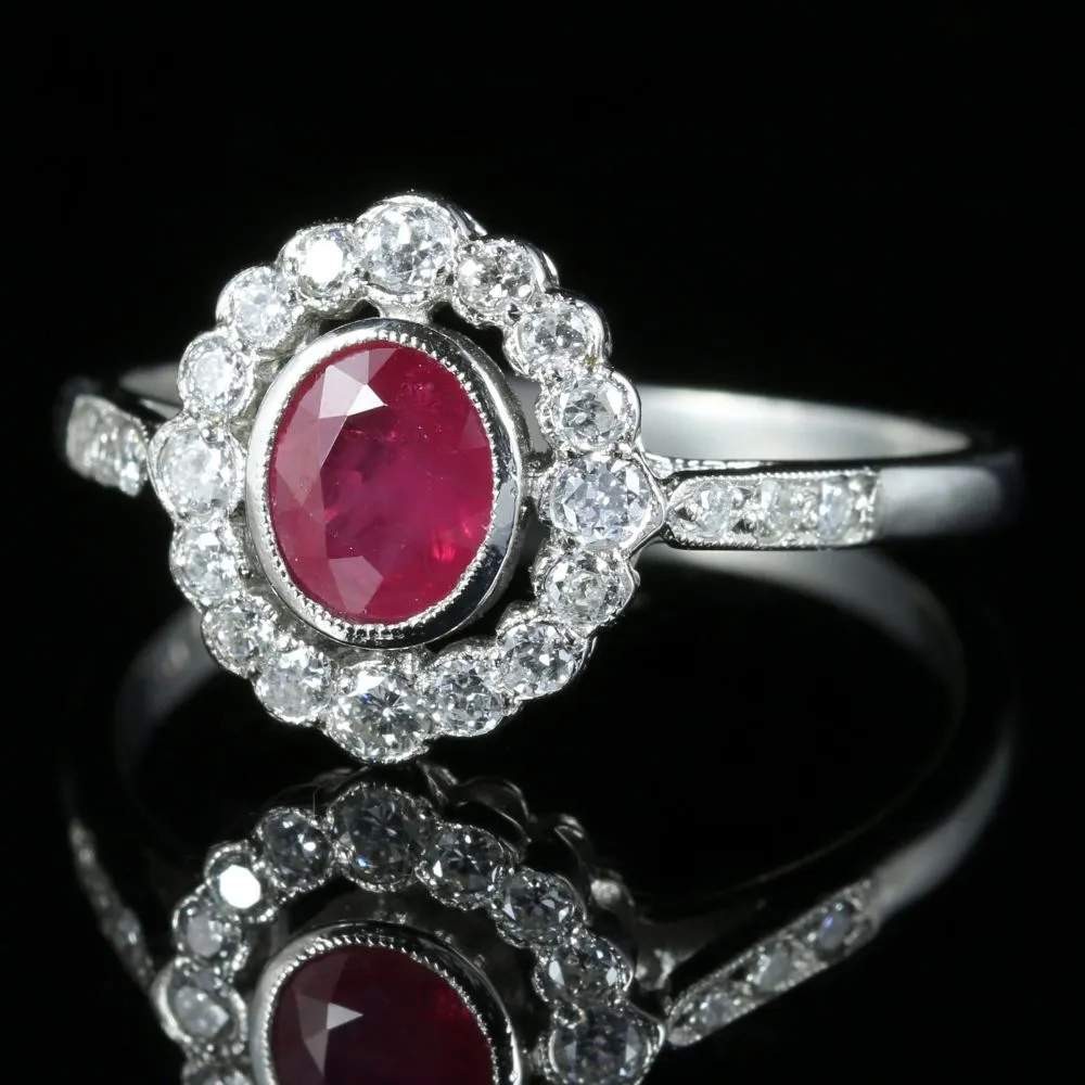 Ruby Diamond Cluster Ring Platinum