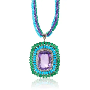 Samyukta Amethyst, Emerald and Turquoise Necklace