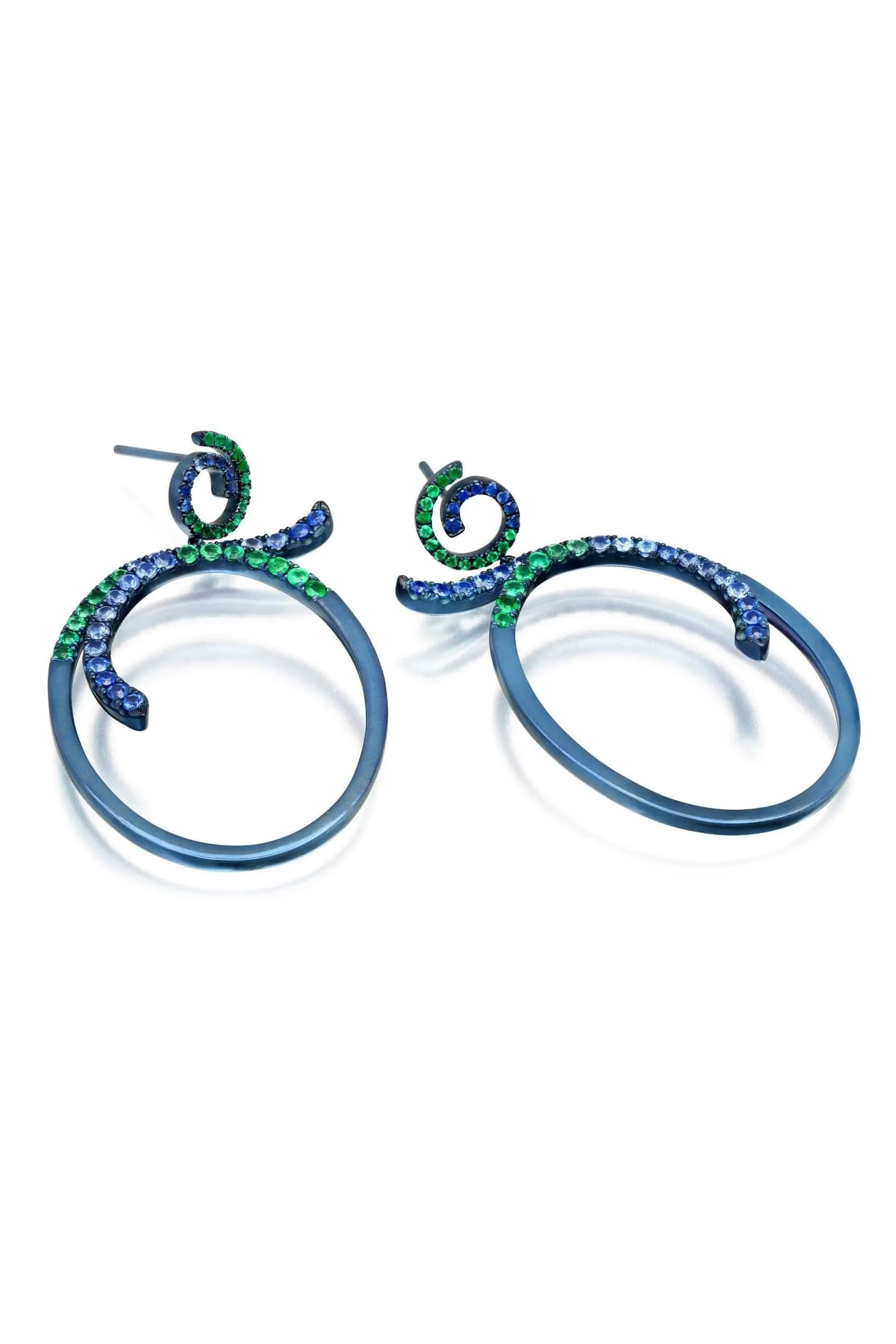 Sapphire & Emerald Blue Titanium Earrings